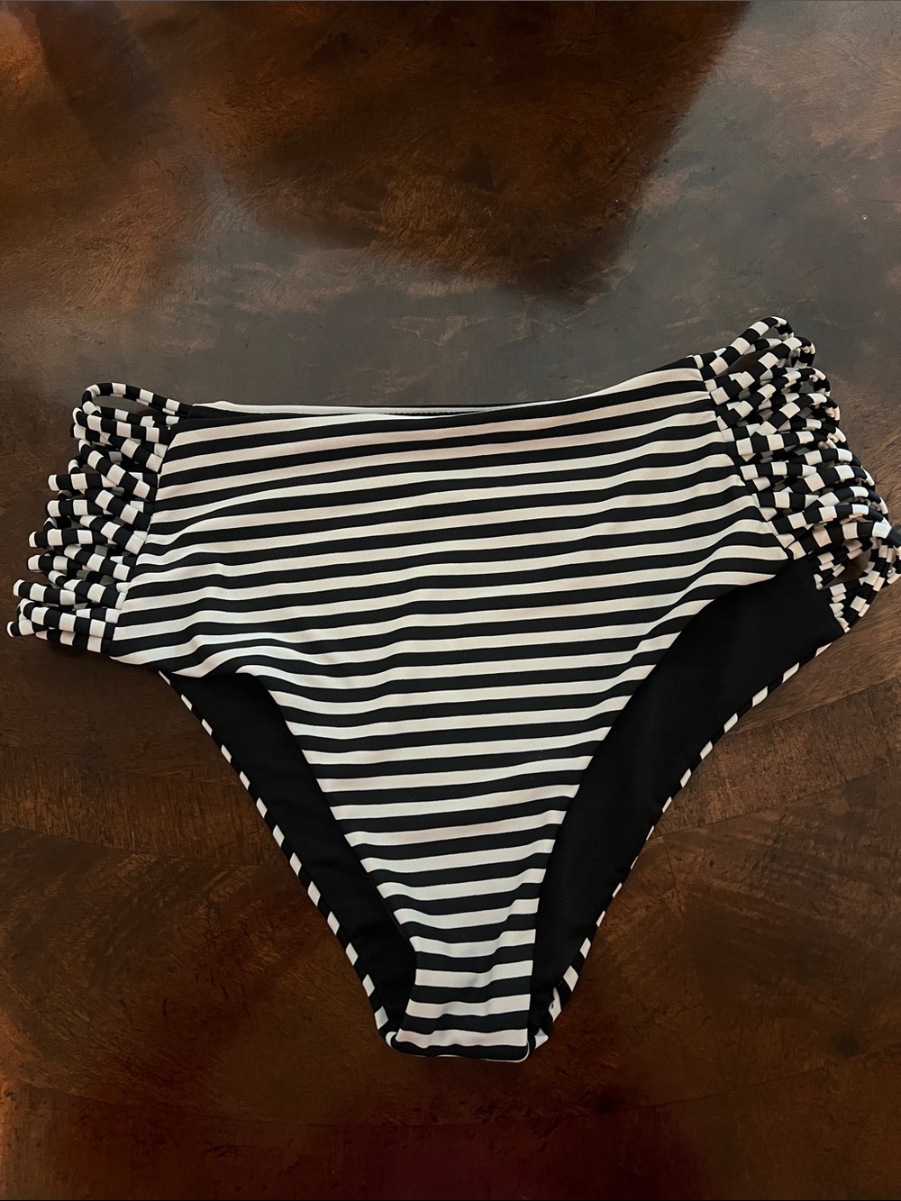 Black & White Striped High-Waist Bikini Bottom